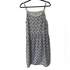 Loft Ditsy Floral Spaghetti Strap Midi Dress w/ Decorative Neckline Linen Blend
